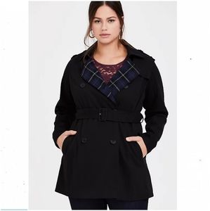 Torrid Black Twill & Plaid Lined Trench Coat 18/20